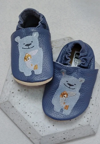 Przejdź do produktu Kapcie dziecięce Barefoot SOFT z zamszową podeszwą  MIŚ  granatowe niebieskie