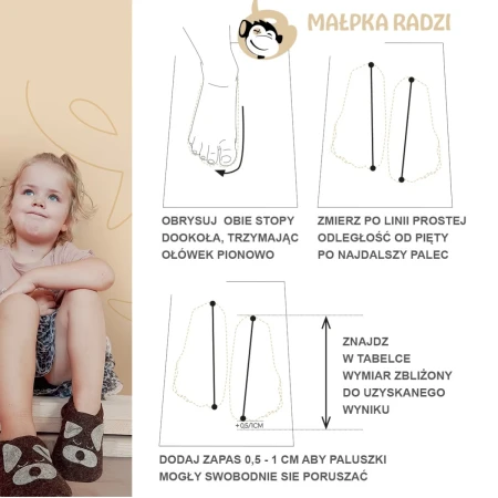 Marka funky monkey barefoot TABELA ROZMIARÓW - jak zmierzyć stopę i dobrać prawidłowy rozmiar kapci dla dziecka